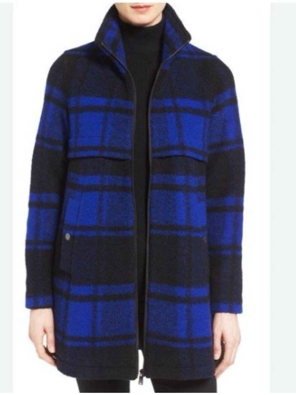 Pendleton Blue and Black Plaid Pea Coat